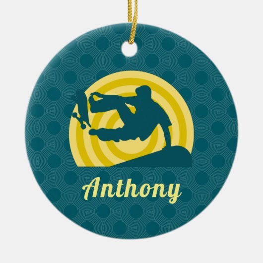 Retro Sunset Skateboarding Thema Aangepaste naam B Keramisch Ornament (Voorkant)