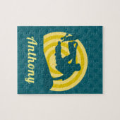 Retro Sunset Skateboarding Thema Aangepaste naam B Legpuzzel (Horizontaal)