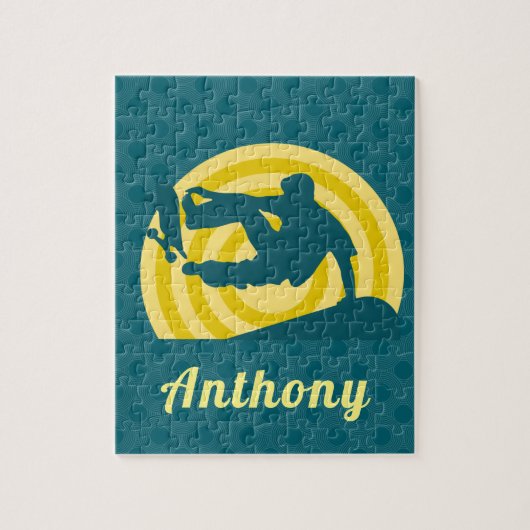 Retro Sunset Skateboarding Thema Aangepaste naam B Legpuzzel (Verticaal)