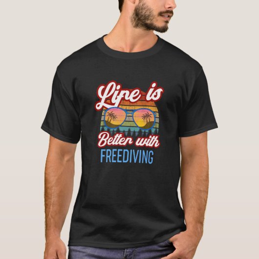 Retro Sunset Slogan   With Freediving T-shirt (Voorkant)