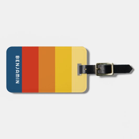 Retro Sunset Stripes met Simple Sans Serif Name Bagagelabel (Voorkant horizontaal)