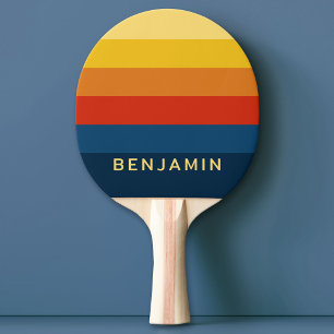 Retro Sunset Stripes met Simple Sans Serif Name Tafeltennisbatje
