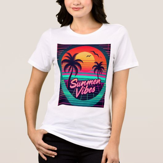 Retro Sunset 'Summer Vibes' 80s Esthetisch T-shirt (Voorkant)