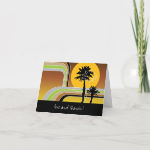 Retro Sunset Tropical Palm Trees Weddenschap Bedankkaart