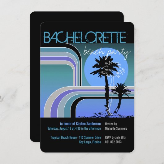 Retro Sunset Tropische Palm Tree Bachelorette Part Kaart (Voorkant / Achterkant)