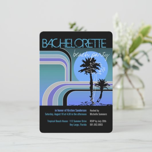 Retro Sunset Tropische Palm Tree Bachelorette Part Kaart (Staand voorkant)