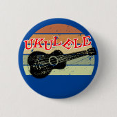 Retro Sunset Ukulele Distressed Drawing Blue Ronde Button 5,7 Cm (Voorkant)