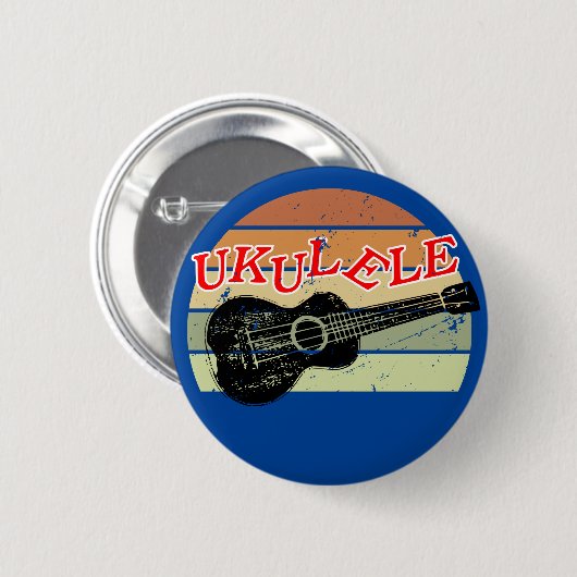 Retro Sunset Ukulele Distressed Drawing Blue Ronde Button 5,7 Cm (Voorkant /achterkant)