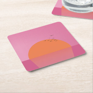 Retro Sunset Vierkante Kartonnen Onderzetter