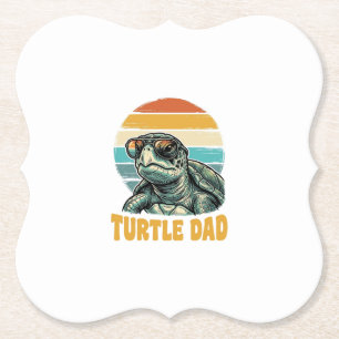 Retro Sunset Vintage Gravure Vector Design Turtle Kartonnen Onderzetters