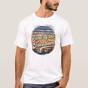 Retro Sunset Vuurwerk land van vrijheid T-shirt