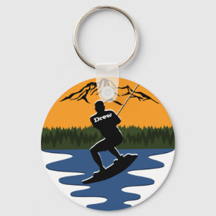 Retro Sunset Wakeboard Water Skiing Name Sleutelhanger