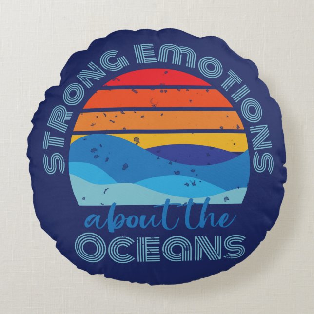 Retro Sunset Waves Oceaan Gezegde Rond Kussen (Voorkant)