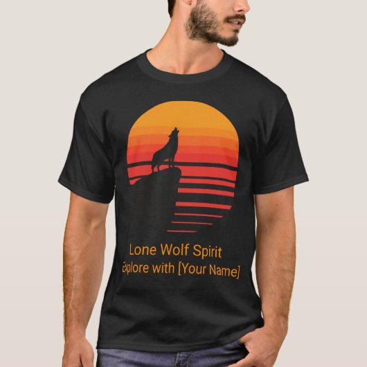 Retro Sunset Wolf Howling Personalized T-shirt (Voorkant)