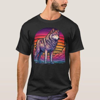 Retro Sunset Wolf Silhouette T-shirt
