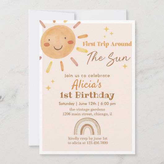 Retro Sunshine 1e Verjaardagsfeestuitnodiging Kaart (Voorkant)