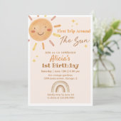 Retro Sunshine 1er Anniversaire Fête Invitation (Debout devant)