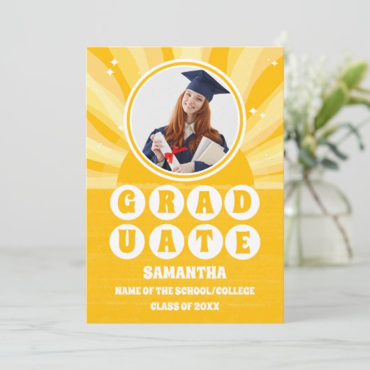 Retro Sunshine Afstuderen 2 Foto Afstuderen Aankondiging (Staand voorkant)