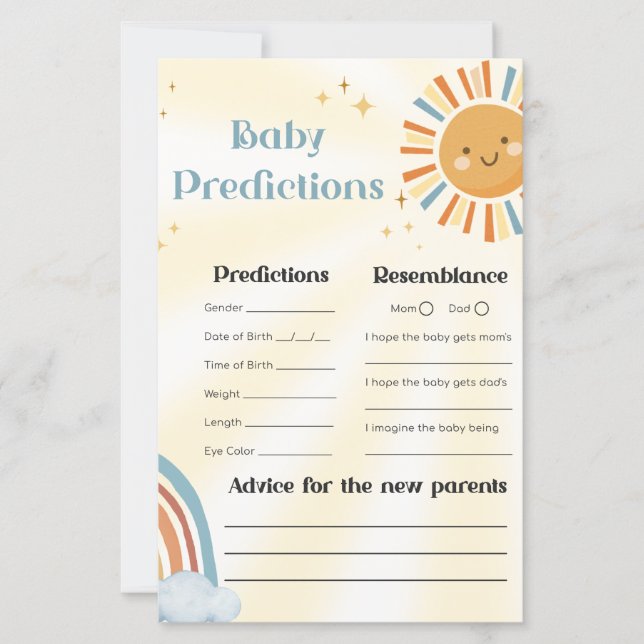 Retro Sunshine Baby Shower Baby Predictions Game (Voorkant)