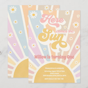 Retro Sunshine Birthday hier komt de Sun Party Kaart