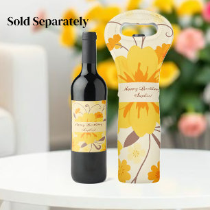 Retro Sunshine Bloemen- Gele Bloemen Wijn Etiket