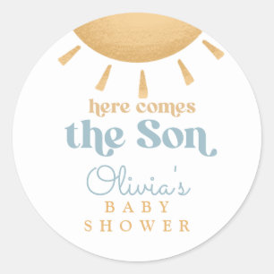 Retro Sunshine Boy Baby Shower Ronde Sticker