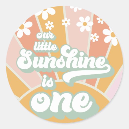 Retro Sunshine daisy boho floral first jarig Ronde Sticker (Voorkant)