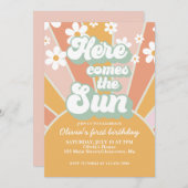 Retro sunshine daisy jarig kaart (Voorkant / Achterkant)