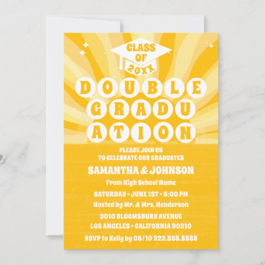 Retro Sunshine Double Graduation Party Invitation (Devant)