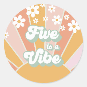 Retro Sunshine Five is een Vibe Hippie bloem Ronde Sticker