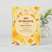 Retro Sunshine Fleurs Jaunes - Invitation Annivers (Debout devant)