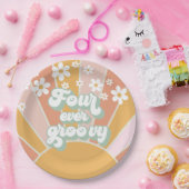 Retro Sunshine Four Ever Groovy Daisy Papieren Bordje (Feest)
