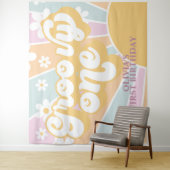 Retro Sunshine Groovy 1 pastel Daisy Birthday Ba Wandkleed (In situ)