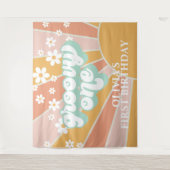 Retro Sunshine Groovy Eén Daisy Verjaardagsbanner Wandkleed (Voorkant)