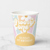 Retro Sunshine Groovy One pastel Daisy Birthday Pa Papieren Bekers (Voorkant)