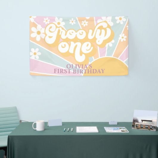 Retro Sunshine Groovy One pastel Daisy Birthday Spandoek (Beurs)