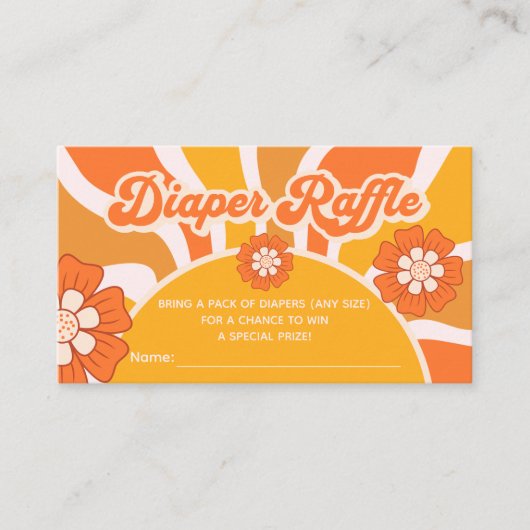 Retro Sunshine Luier Raffle Ticket 60s Groovy Informatiekaartje (Voorkant)