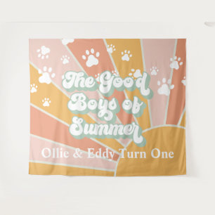 Retro Sunshine Paw Print Dog Birthday Wandkleed