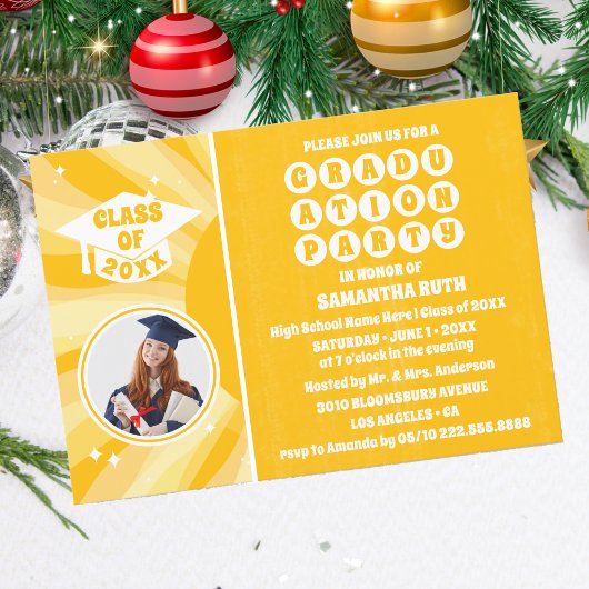 Retro Sunshine Photo Graduation Party Invitation