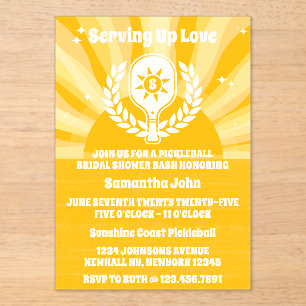 Retro Sunshine Pickleball Vrijgezellenfeest Acryl Uitnodigingen