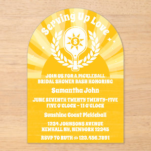 Retro Sunshine Pickleball Vrijgezellenfeest Acryl Uitnodigingen
