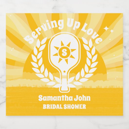 Retro Sunshine Pickleball Vrijgezellenfeest Sparkling Wijnetiket (Enkel label)