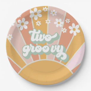 Retro Sunshine Twee Groovy Daisy Verjaardag Papieren Bordje