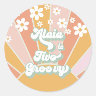 Retro Sunshine Twee Groovy Daisy Verjaardag Ronde Sticker