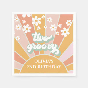 Retro Sunshine Twee Groovy Daisy Verjaardag Servet