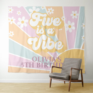 Retro Sunshine Twee Groovy Pastel Daisy Verjaardag Wandkleed
