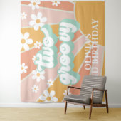 Retro Sunshine Two Groovy Daisy Birthday Banner Wandkleed (In situ)