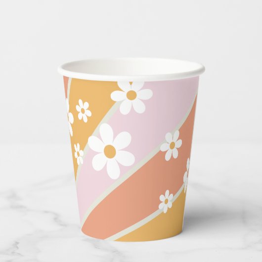 Retro Sunshine Two Groovy Daisy Birthday Papieren Bekers (Achterkant)