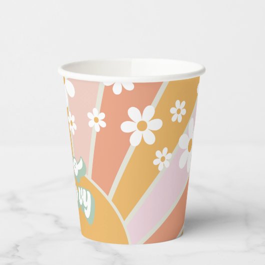 Retro Sunshine Two Groovy Daisy Birthday Papieren Bekers (Links)