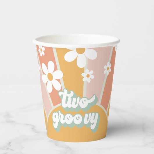 Retro Sunshine Two Groovy Daisy Birthday Papieren Bekers (Voorkant)